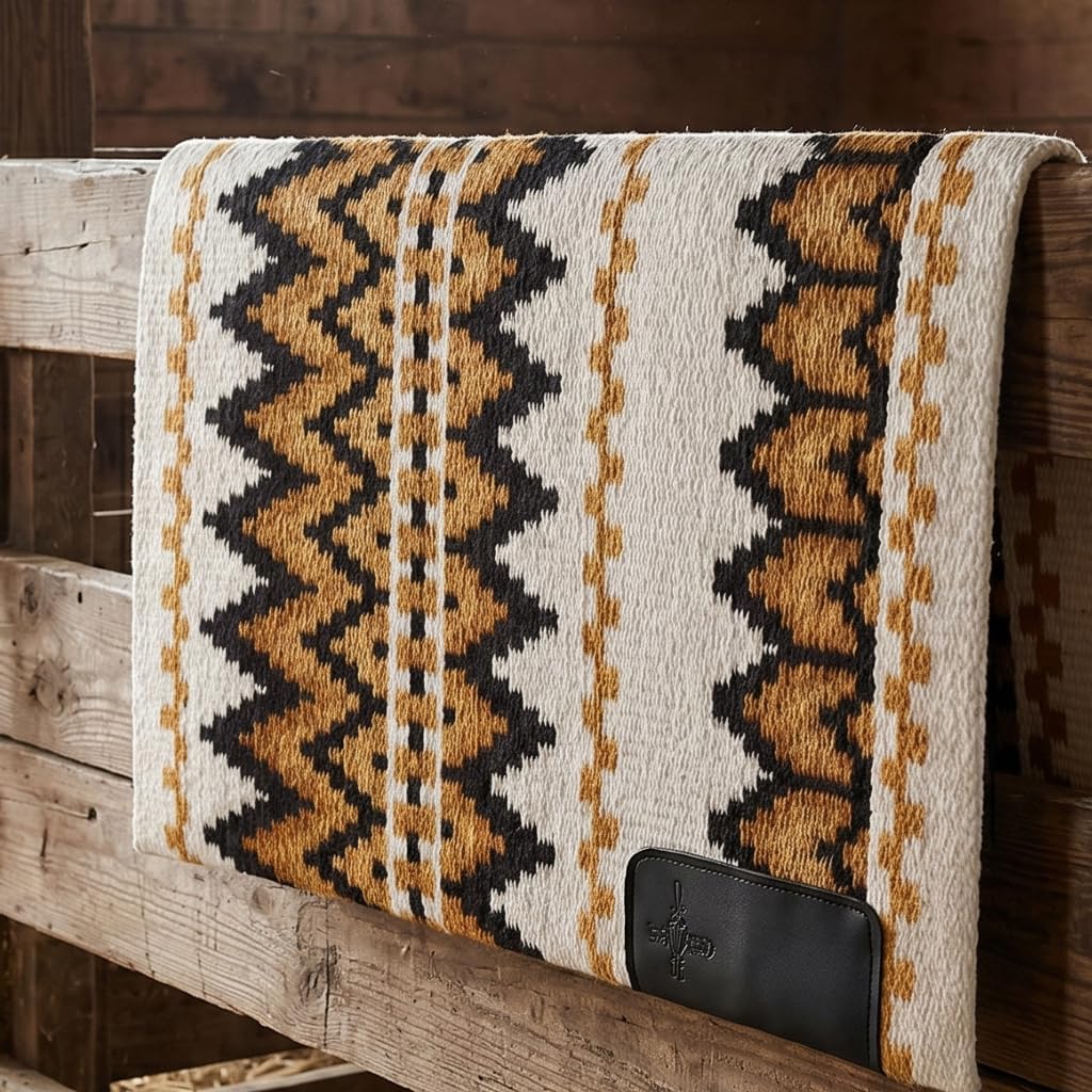 Western Show Saddle Pad/Blanket for Horses - Handmade Wool Saddle Blanket with New Zealand Design, Thick, Durable & Comfortable for Horse Riding (34” L x 38” W x 1) M35