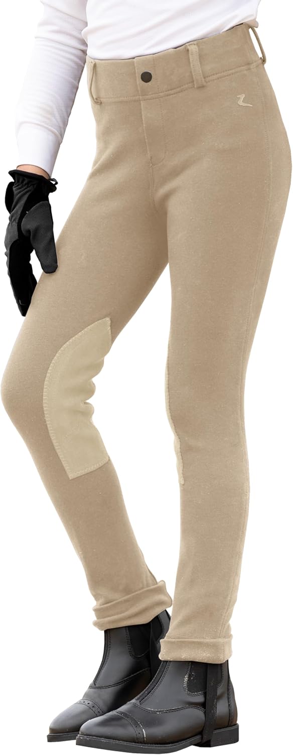 HORZE Nora Girls Riding Pants with Leather Knee Patch | Kids Equestrian Girls Jodhpurs Breeches | Size Chart in Images