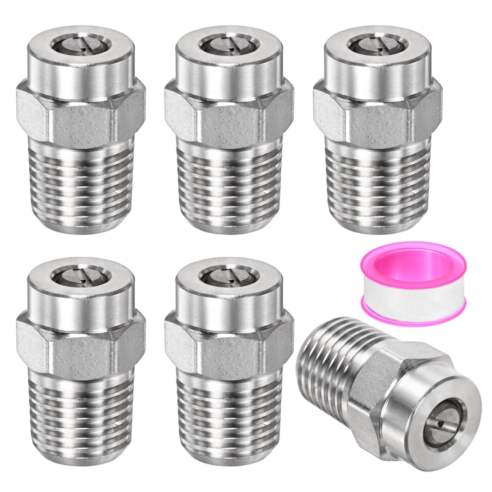 TIXIPEM 1/4IN Male NPT 15 Degree Surface Cleaner Tips [6PCS] - Pressure Washer Nozzles Cleaner Nozzle Replacement Use for Water Gun & Water Broom - [Stainless Steel-0.977MM Orifice]