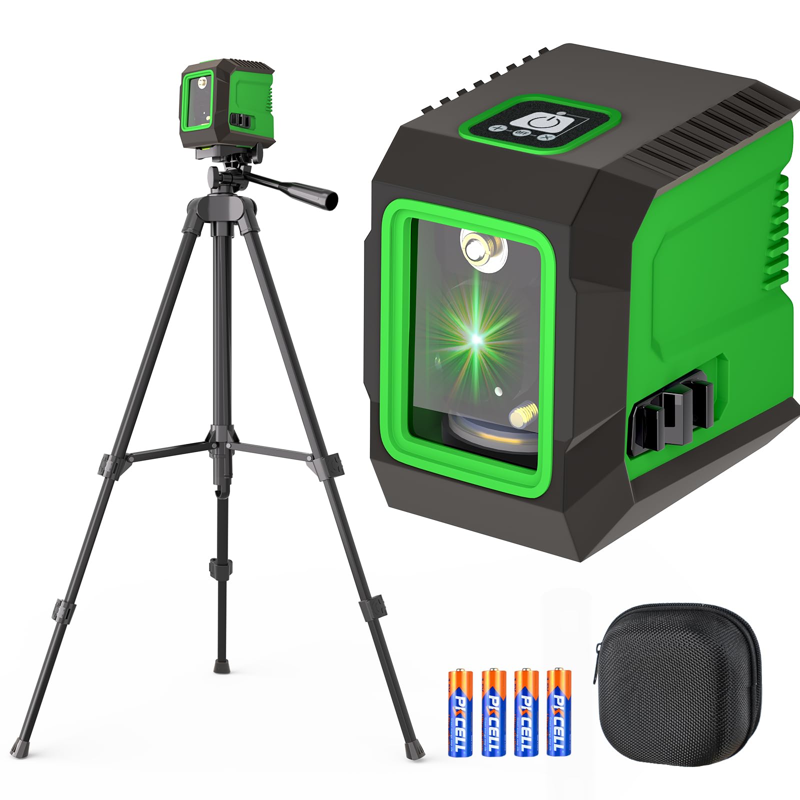 Lusweimi 360° Laser Level with 50" Tripod Self-Leveling Cross Lines Green Horizontal and Vertical Picture Hanging Tool Home Renovation - AA Batteries and Bag Included