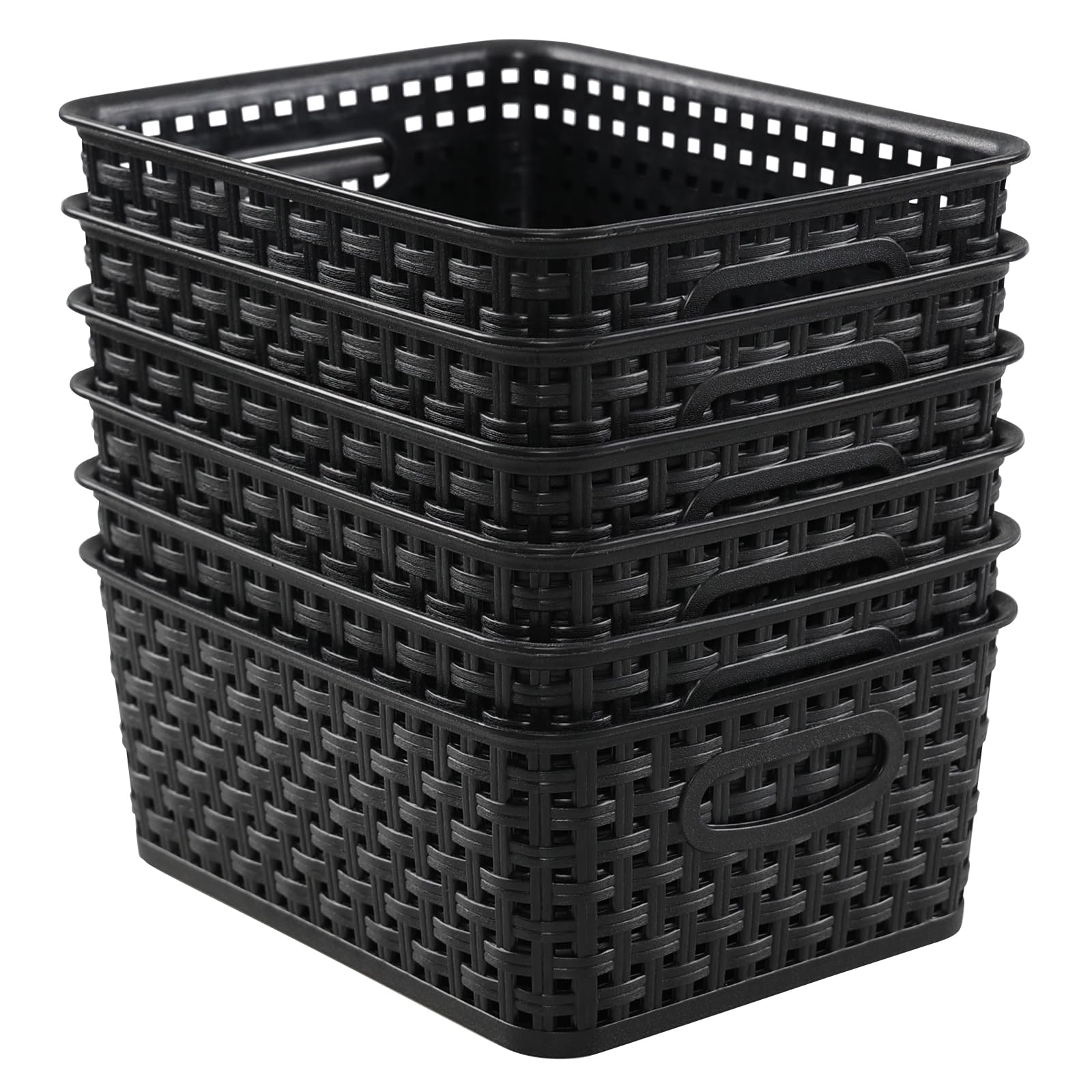 Amazon.com: Sandmovie Black Plastic Rattan Storage Baskets, 6 Packs ...