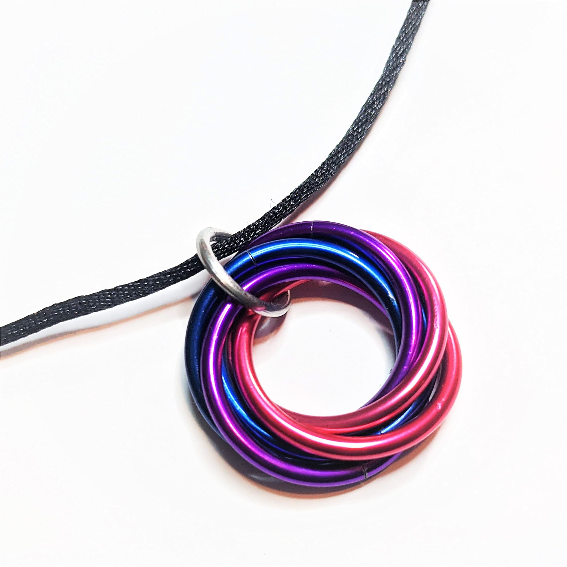Mobii Necklaces (Multicolor) Pendant Combos, Fidget Infinity Loop Forever Spiral Jewelry (Satin Cord 18-20in, Pink Purple Blue, Medium)