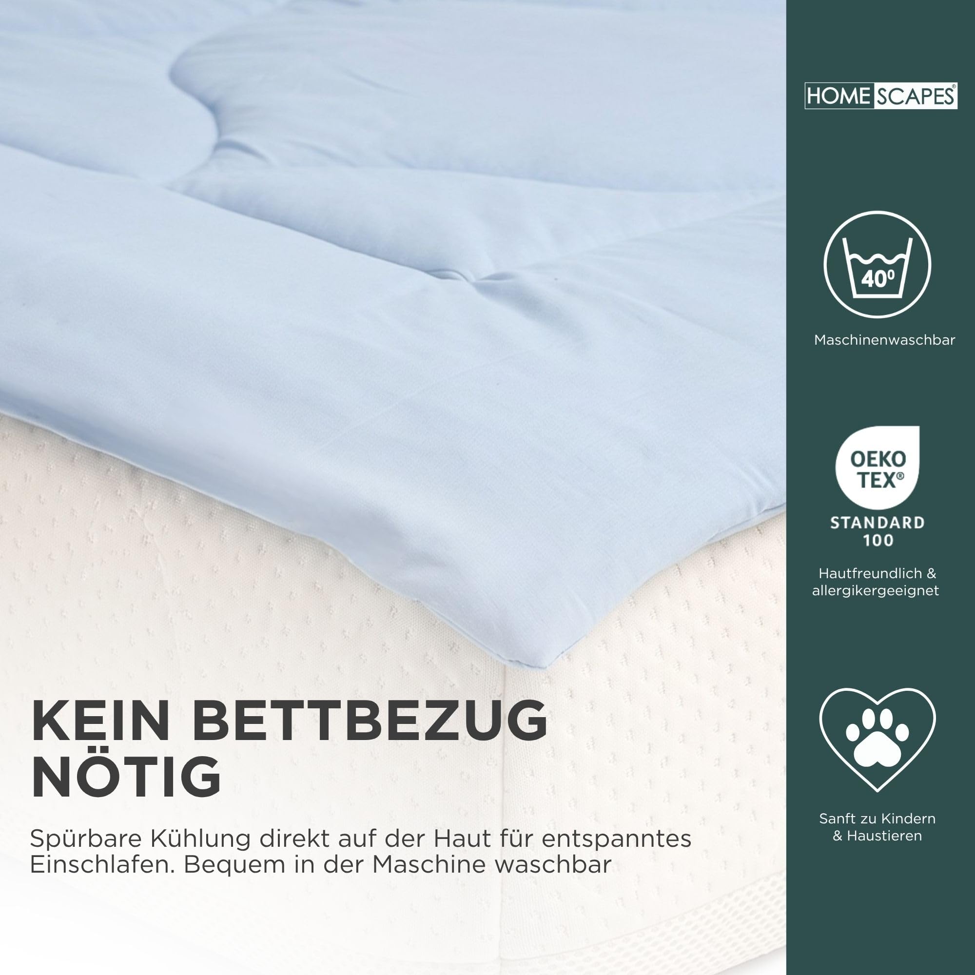 Homescapes Kühldecke Bett – leichte Bettdecke ohne Bezug 135x200 cm – bezuglose waschbare Bettdecke Sommer, Oeko-TEX