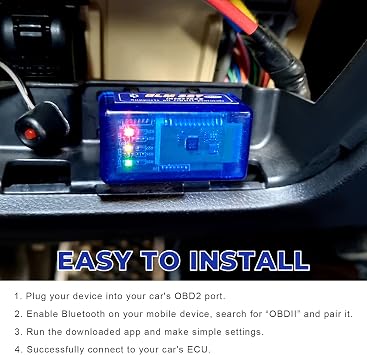 ELM327 OBDII Car Auto Diagnostic Scanner, OBD2 Bluetooth Scan Tool Mini Engine Fault Code Reader, Wireless Interface Adapter Portable Diagnostic Tool for Most OBDII Vehicles