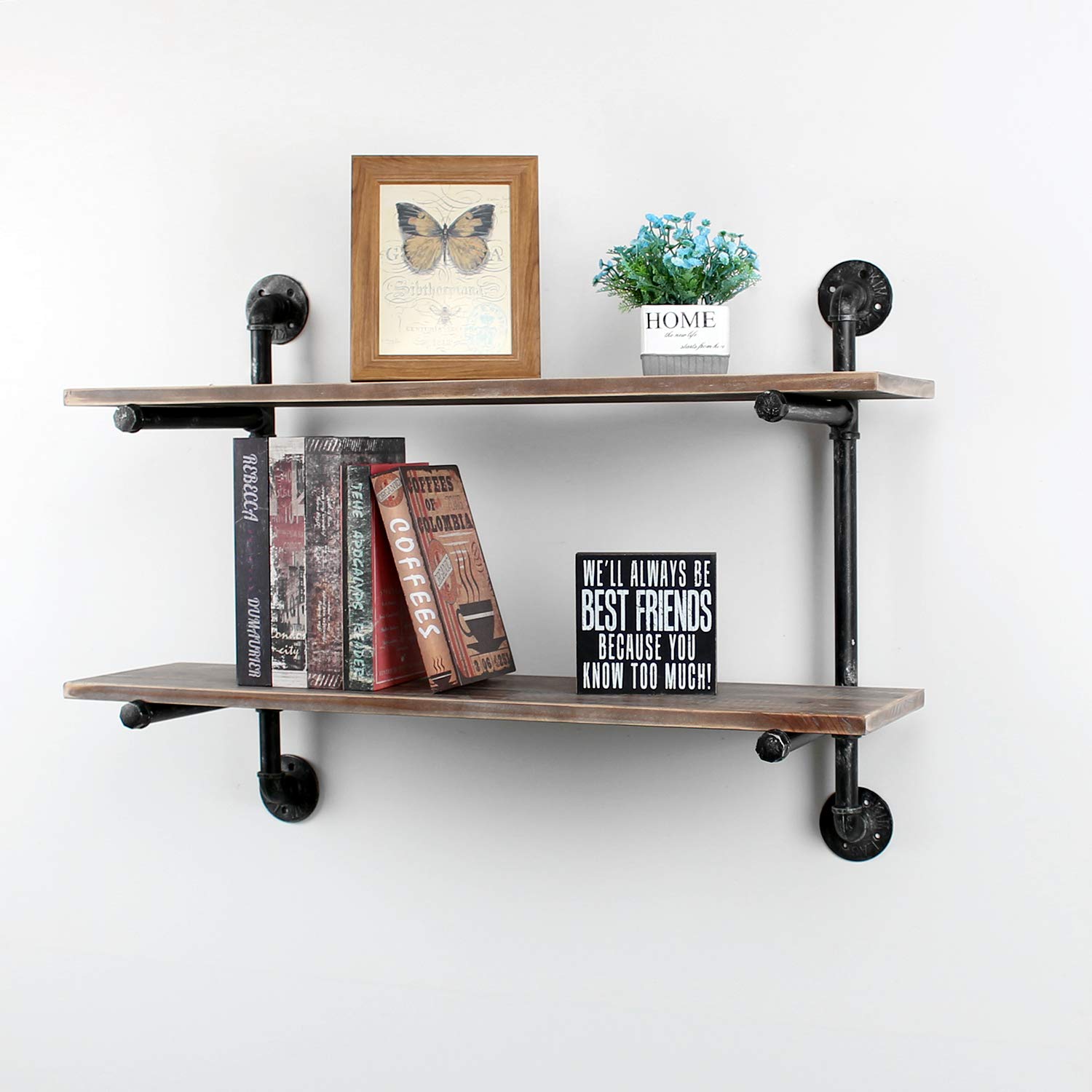 MBQQ Industrial Retro Pipe Shelf 2 Tier Wall Mounted,36in Rustic