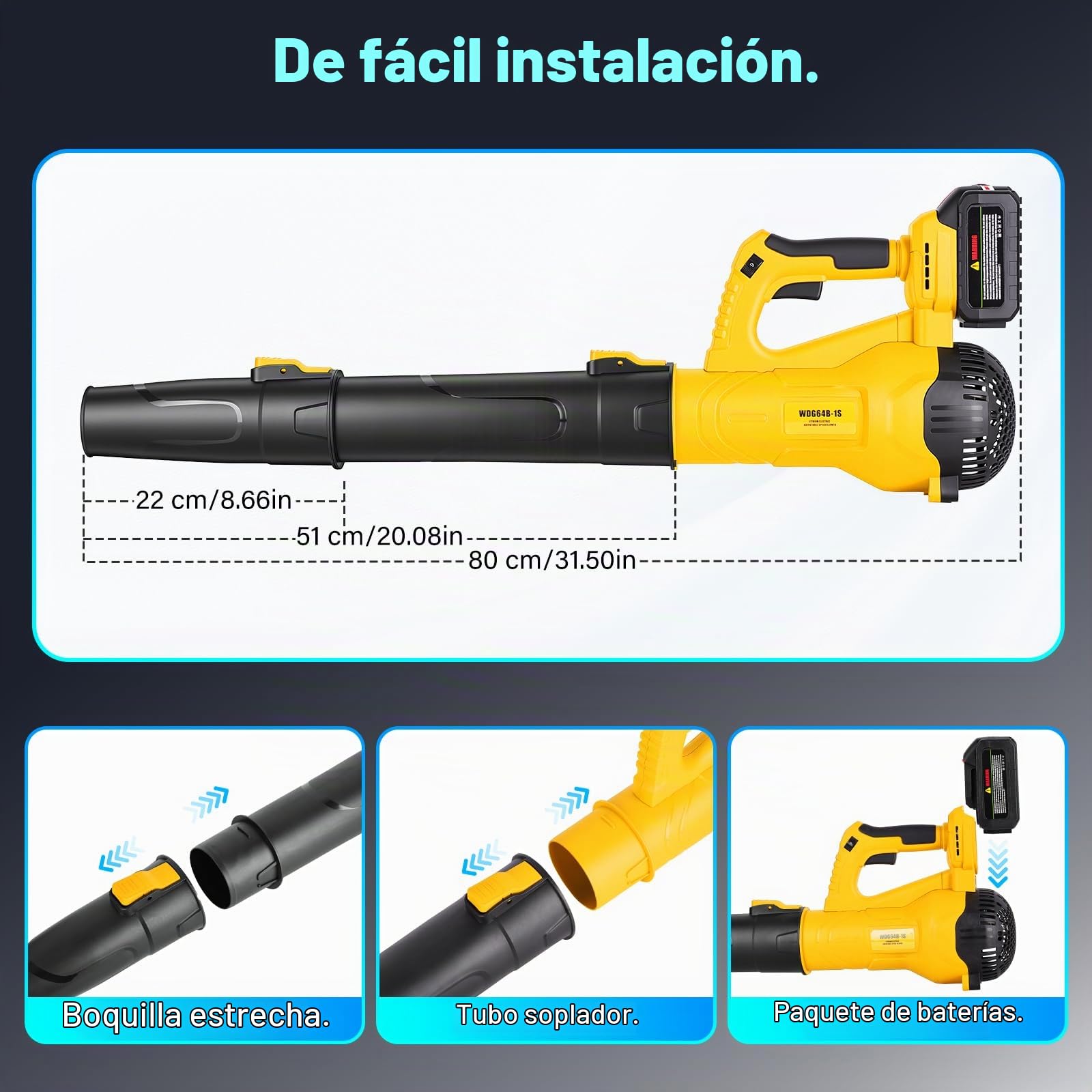 Soplador de Hojas, con 6 Niveles de Velocidad, Caudal de Aire de 218 CFM (3,2 m³/h), 2 Baterías de 4000 mAh y Cargador Rápido, para Limpiar Terrazas, Céspedes y Jardines