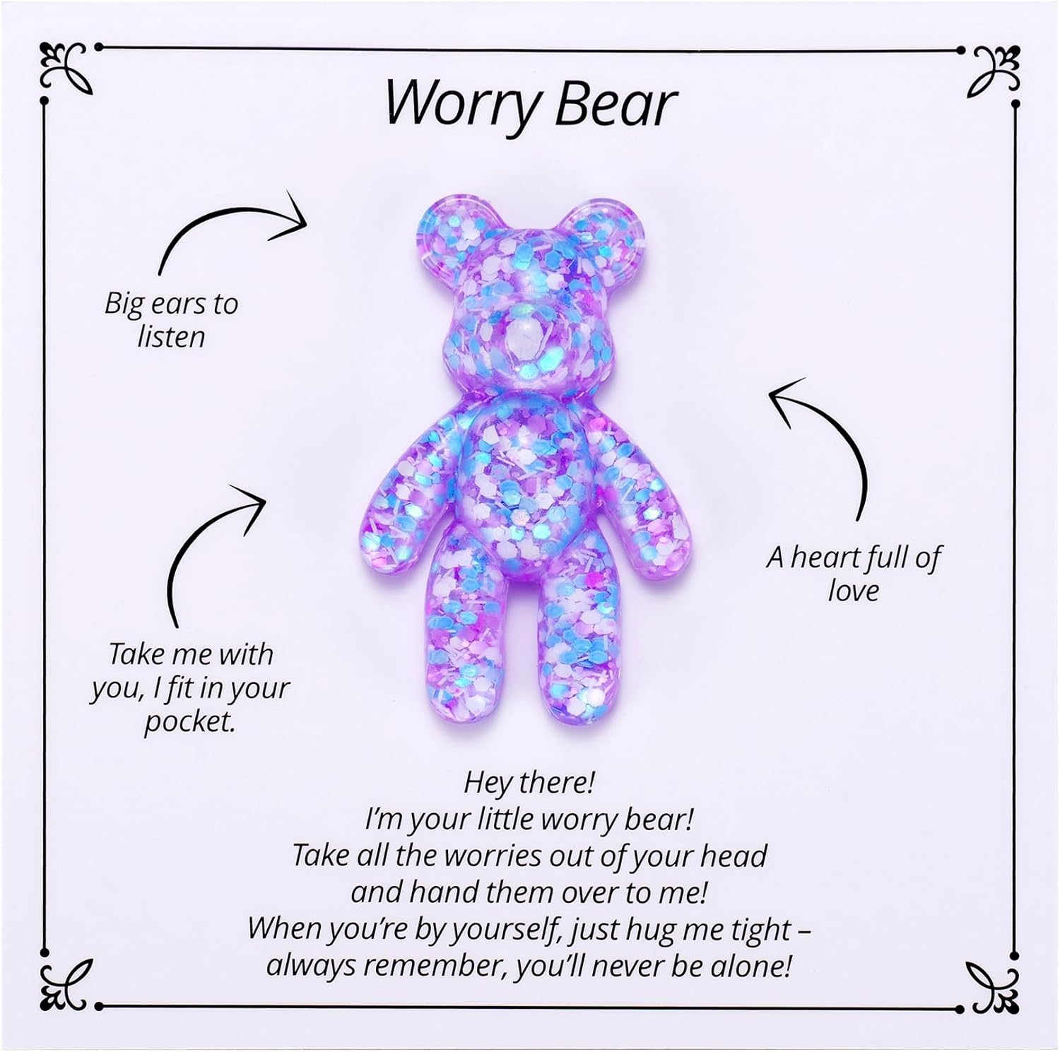 Worry Bear Card for Anxiety, Pocket Bears Hug Gift, Stress Relief, Mental Health Bear Gifts for Friends Family, Emotional Support, Pick Me Up, Back to School Separation Anxiety Bears Hug Gift