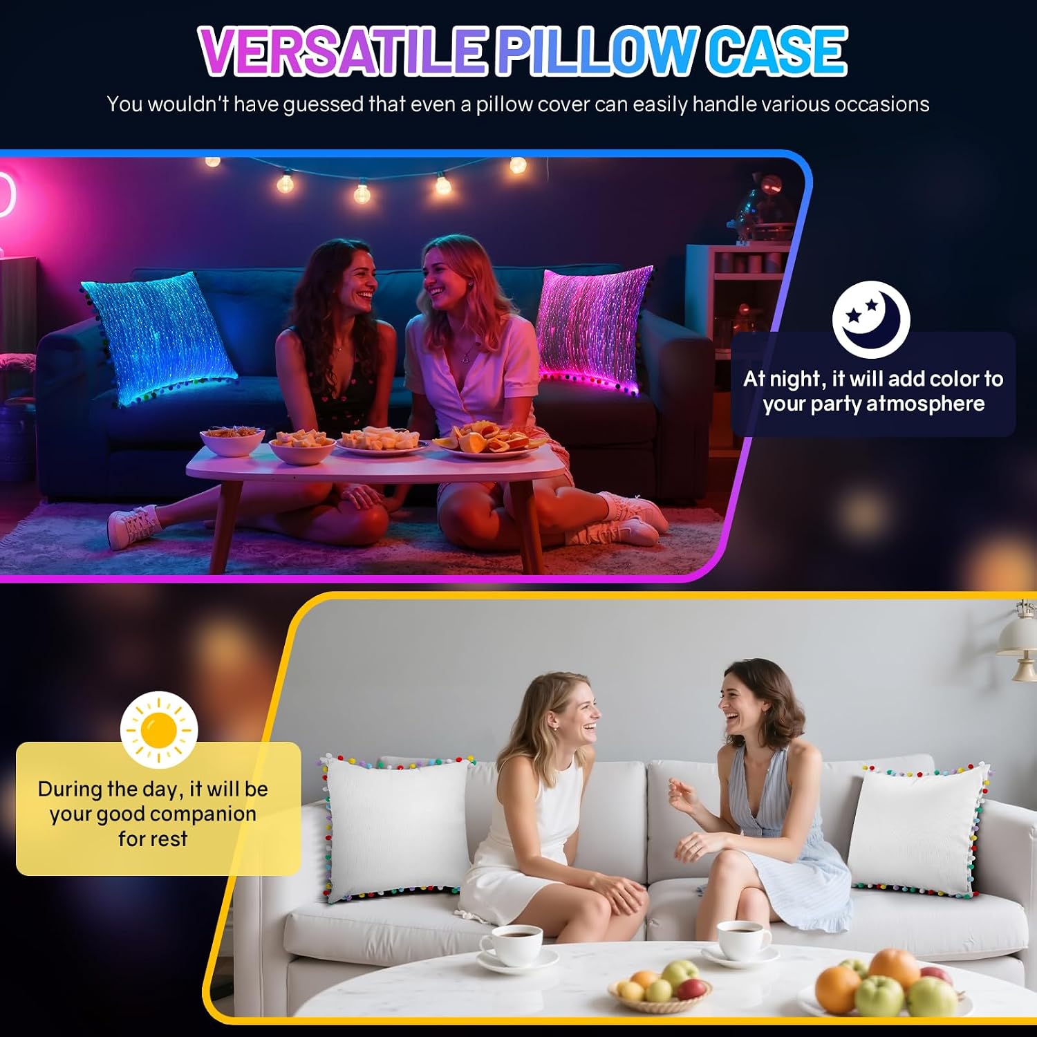 Throw Pillow Cover 18x18 Cushion Case LED Decorative Pillow Covers Square Outdoor Light up Pillowcase for Christmas Party