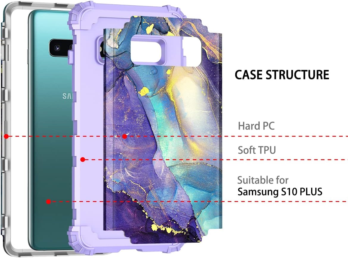 Rancase for Galaxy S10 Plus Case,Three Layer Heavy Duty Shockproof Protection Hard Plastic Bumper +Soft Silicone Rubber Protective Case for Samsung Galaxy S10 Plus,Purple