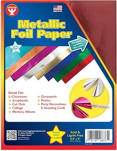 Miniatura 10 de Hygloss - Papel de aluminio metálico para artes y manualidades, actividades de aula y artistas, decoración de fiestas o vacaciones, 8.5 x 11