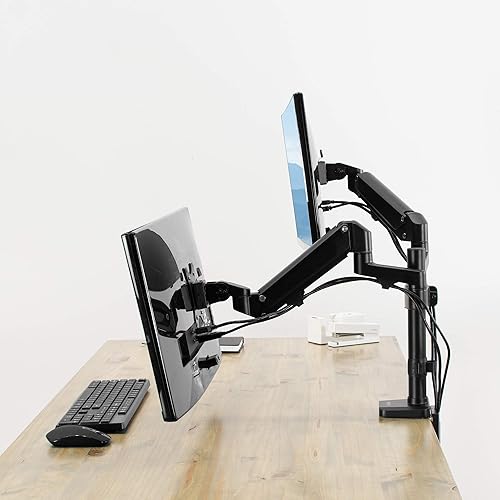 Miniatura 7 de VIVO Soporte de brazo neumático de resorte para monitor dual de 17 a 32 pulgadas, soporte de escritorio con abrazadera de aluminio, se adapta a 2