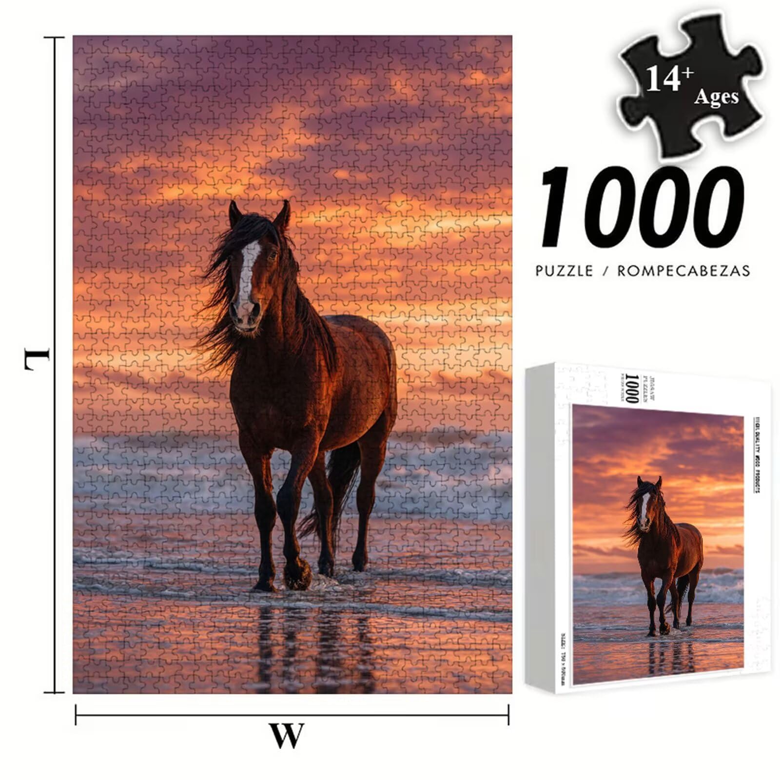 3000 Pezzi Puzzle Adulti - Cavallo & Oceano - Fabbricazione in Legno Robusto (Forma Classica) - Decorazione Murale con Poster - Prodotto Riservato ad Adulti e 14 Anni in Su (111x87cm) P3#1317