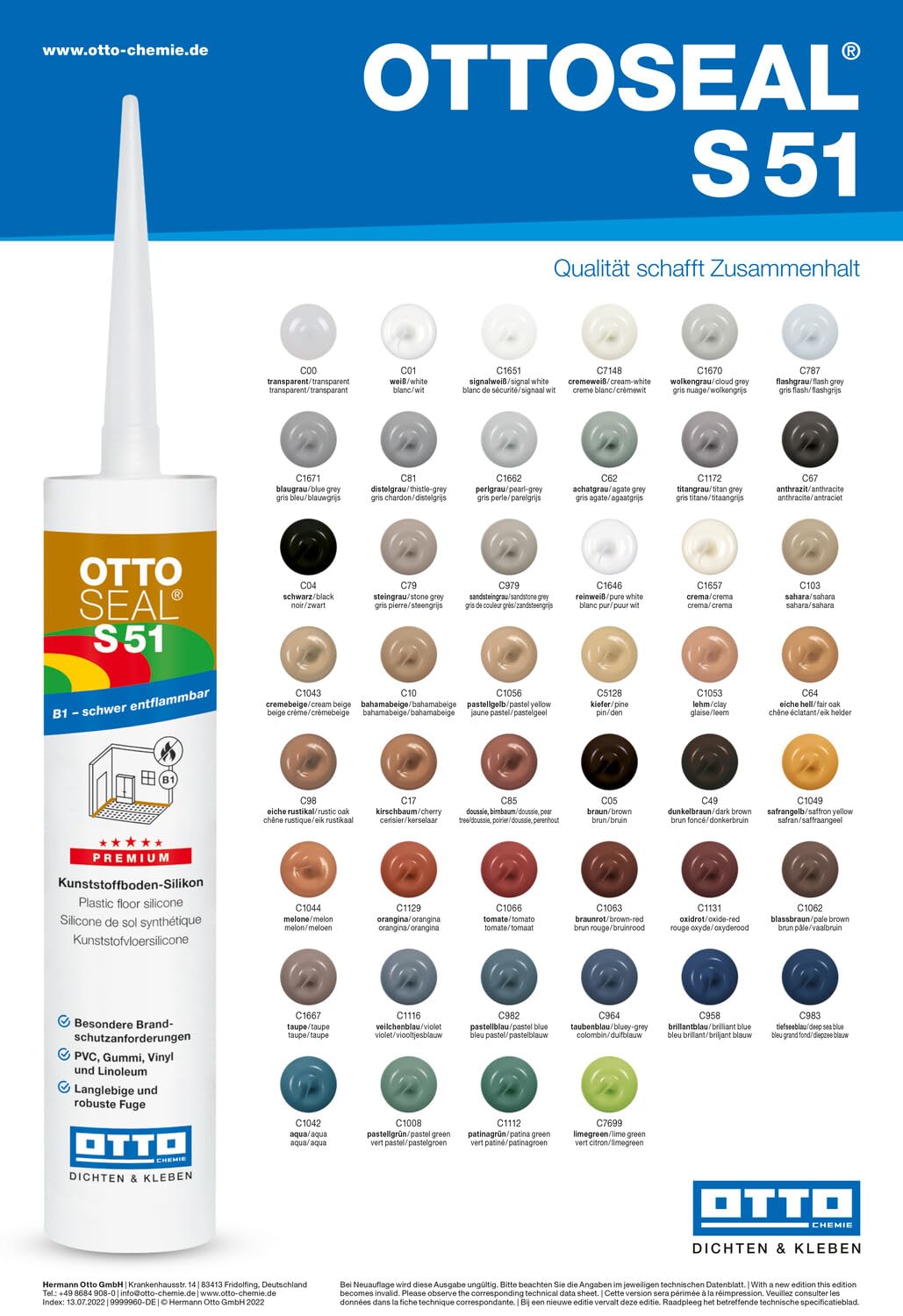 Otto Seal S51, el Silicon para de PVC de goma y linóleo, 310 ml (Varios. Colores Elegible)