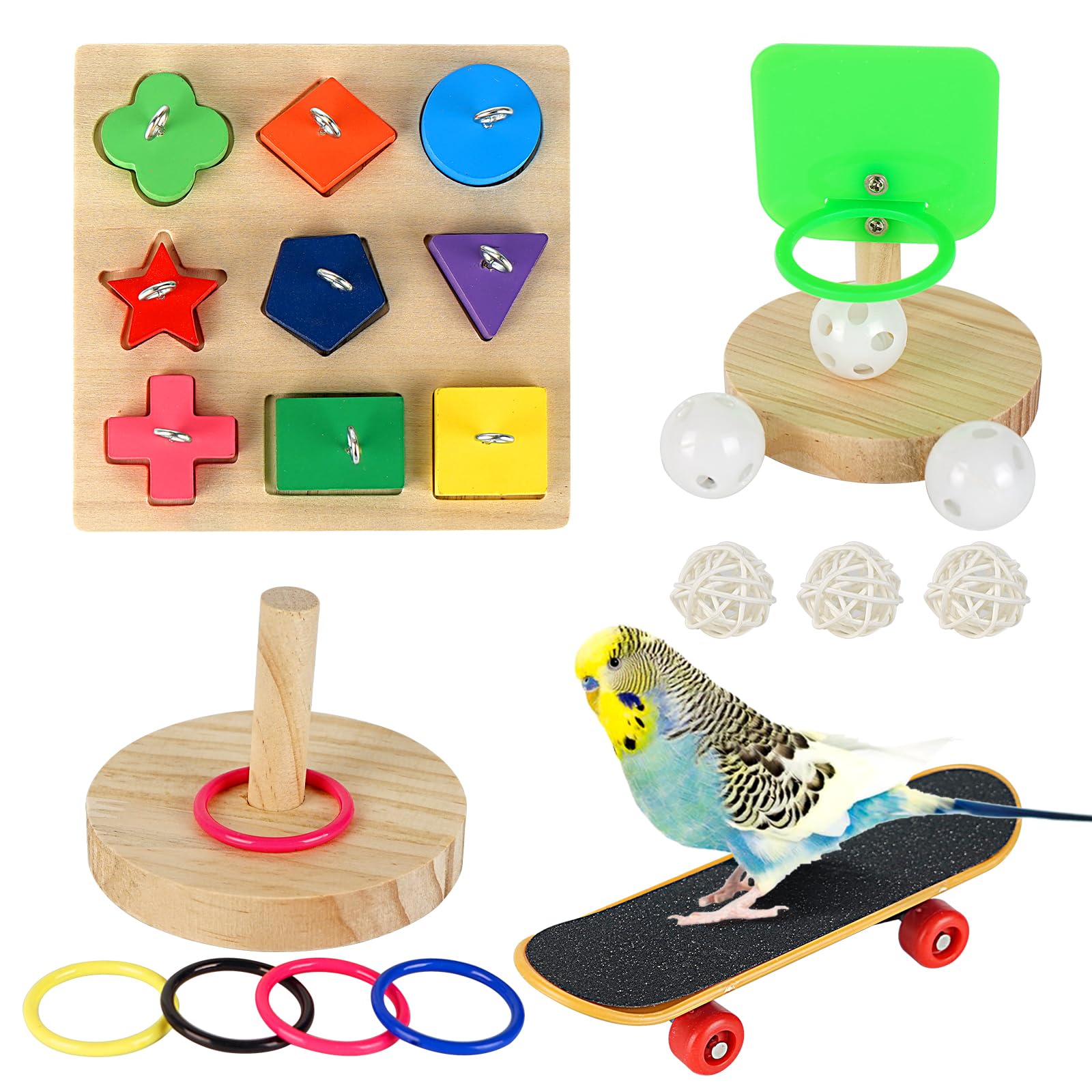 Lot de 4 Jouets pour Oiseau - Ensemble de Formation pour Perruches et Perroquets