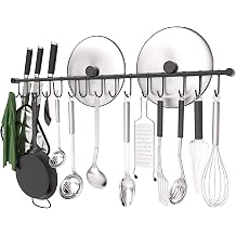 304 Stainless Steel Kitchen Utensil Hanger - 30" Wall Mount with 10 Quiet Slide Hooks, Pots and Pans Hanging Rack, Great for Organizing Cookware, Black
