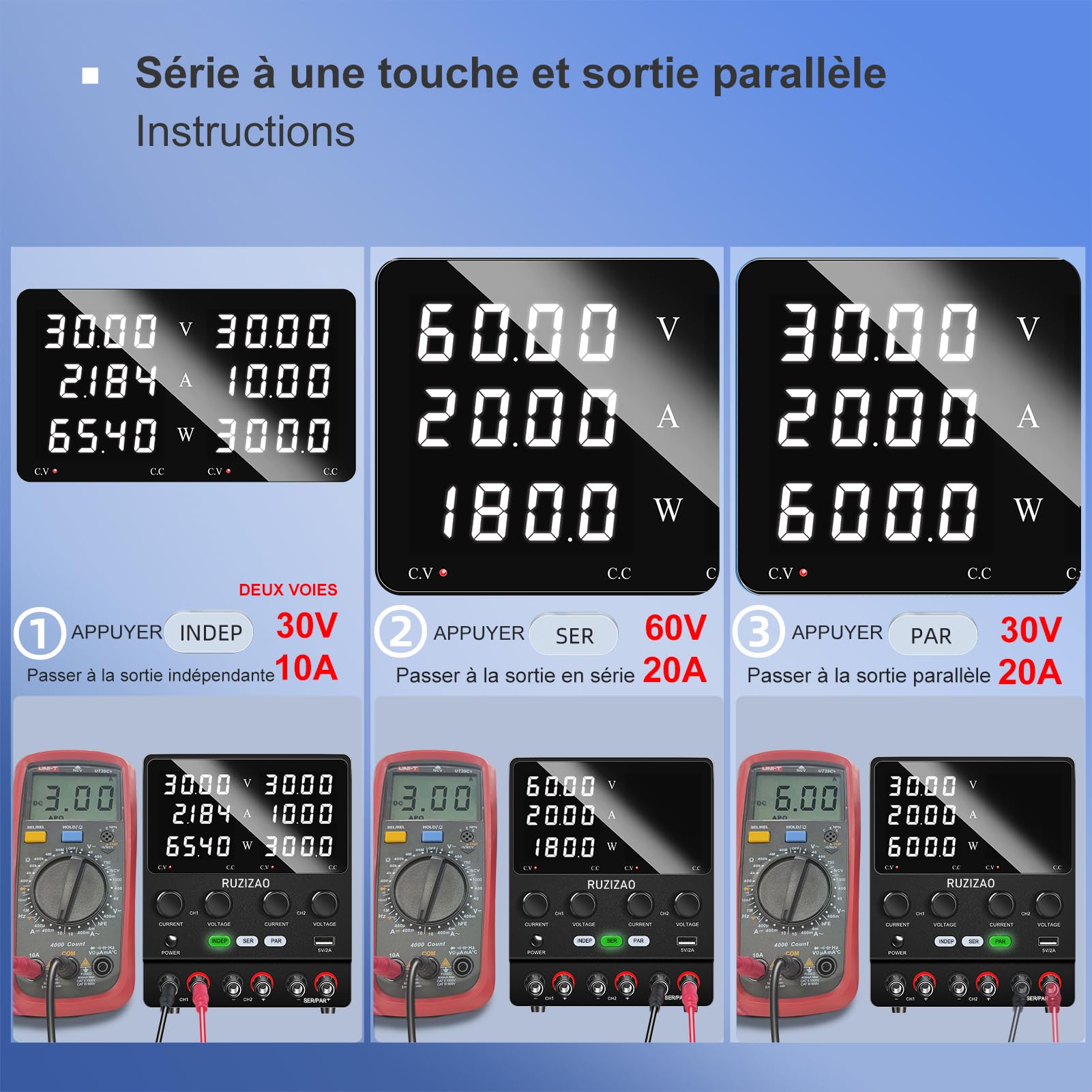 Alimentation de Laboratoire 30V 10A Série Parallèle Alimentation Réglable 60V10A 30V20A Encodeur DC Alimentation Réglable Double Sortie Alimentation de Laboratoire Réglable 4 en 1