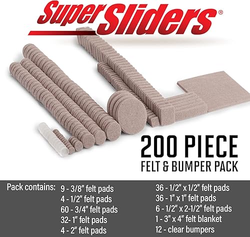 Miniatura 2 de Super Sliders Almohadillas de fieltro autoadhesivas para muebles y parachoques de gabinetes, protegen superficies de madera dura, azulejos y
