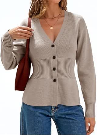 Cicy Bell Women's V-Neck Cardigan Sweater with Cinched Waist
