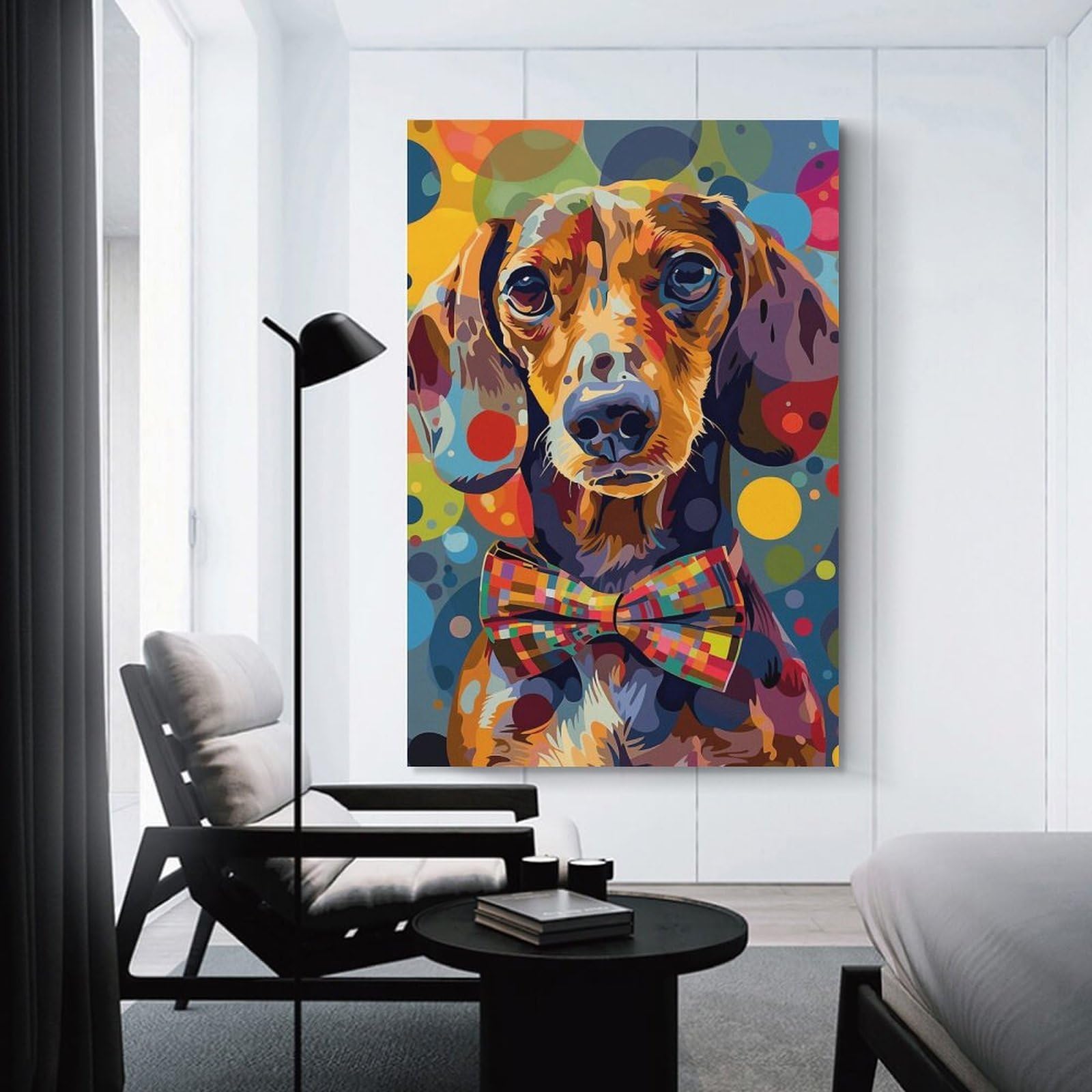 Junmoney Unframe-Style-13 Colorful Dachshund Art Print Wall Decor Canvas Print, 20X30inch(50X75cm), For Flats, Guest Rooms Or Compact Rooms, A Simple Refresh For Blank Walls