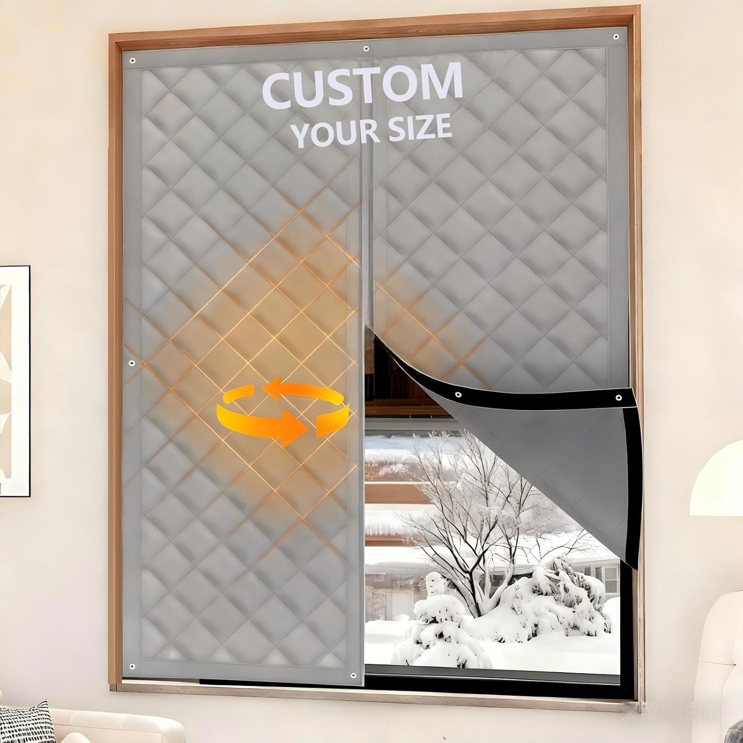 Custom Large Window Magnetic Insulation Kit,Center-Opening Style Windproof Cotton Cloth Cotton Layer Insulated Curtains Soundproof,Resist Cold Wind Invasion