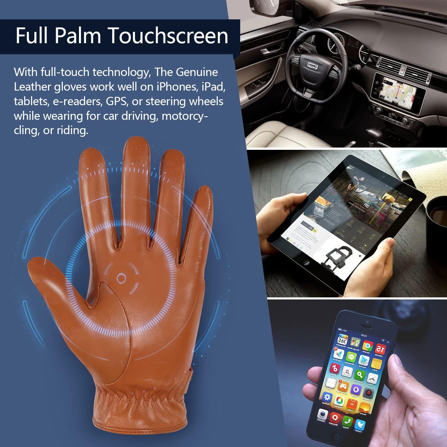 FIORETTO Men’s Winter Leather Gloves – Chrome-Free Sheepskin Driving Gloves with Cashmere Lining & Touchscreen M16516 - Image 4