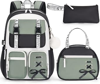 Fimibuke Backpack for Girls, 3 PCS Waterproof Girls Backpack with Lunch Box | w/ Pencil Case, Kid Backpacks for Teen Girl Kindergarten Elementary Middle High School Student Back to School Kid Bookbag Set