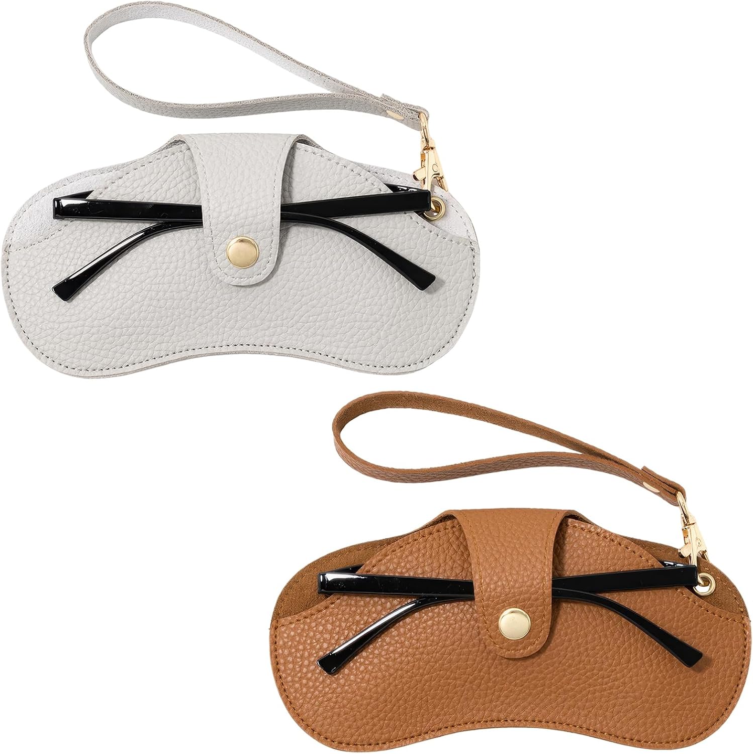 2 Pcs Soft Leather Sunglasses Bags Travel Glasses Storage Case Portable Eyeglasses Pouch with Wrist Strap