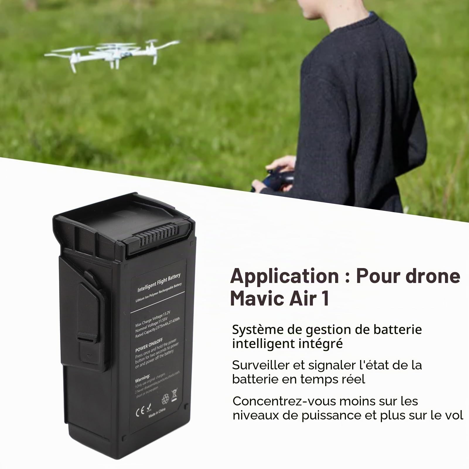 Remplacement de batterie de vol intelligente rechargeable 2375mAh 46 minutes Temps de vol maximum Mavic Air 1 Drone