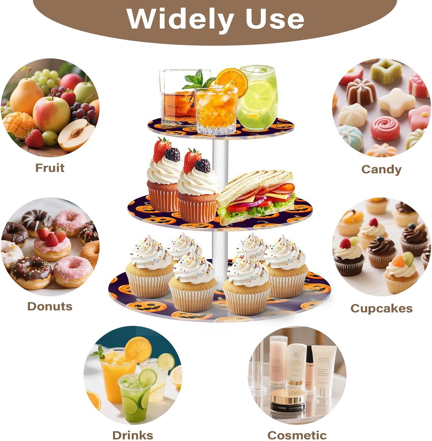 Pumpkin Halloween 3 Tier Acrylic Cupcake Stand, Cupcake Stand for 34 Cupcakes for Weddings,Christmas,Holidays,Parties,Birthday,Printed Cupcake Tower 23301111