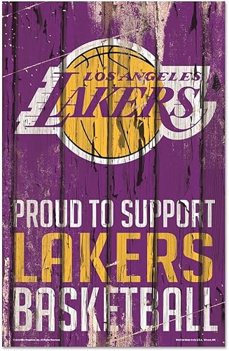 Wincraft Letrero de madera de Los Angeles Lakers de la NBA, orgulloso de apoyar el diseño, color del equipo, 11 x 17