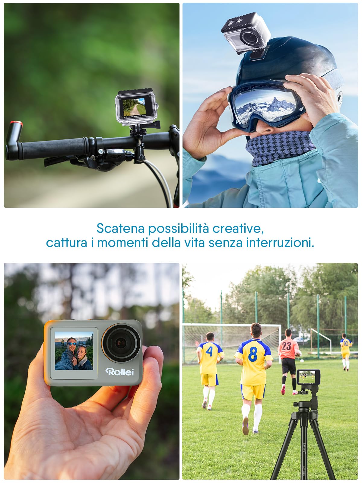 Rollei Fotocamera subacquea Action Cam 9s Plus I 4K 60fps con display selfie, stabilizzazione dell'immagine, time lapse, slow motion, funzione loop I impermeabile fino a 10 m, 65,5 x 43,8 x 26,5 mm