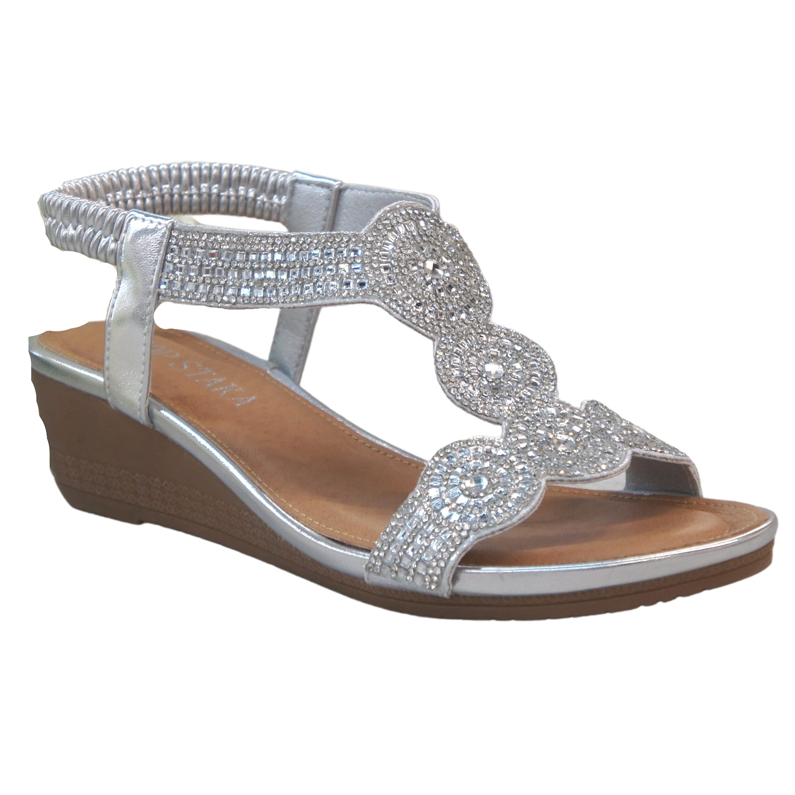 Ivachywomens Sandal Ladies Crystal Sparkling Shine Wedge Heel