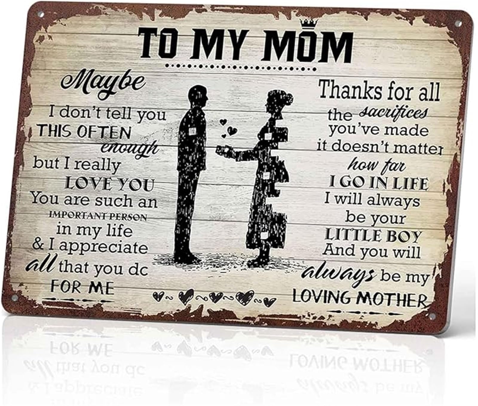 ZDVHOMCB To My Mom From Son I Love You and Appreciate You Aluminum Metal Sign Vintage For Mom From Son Heartfelt Wall Decor (8 X 12 in)
