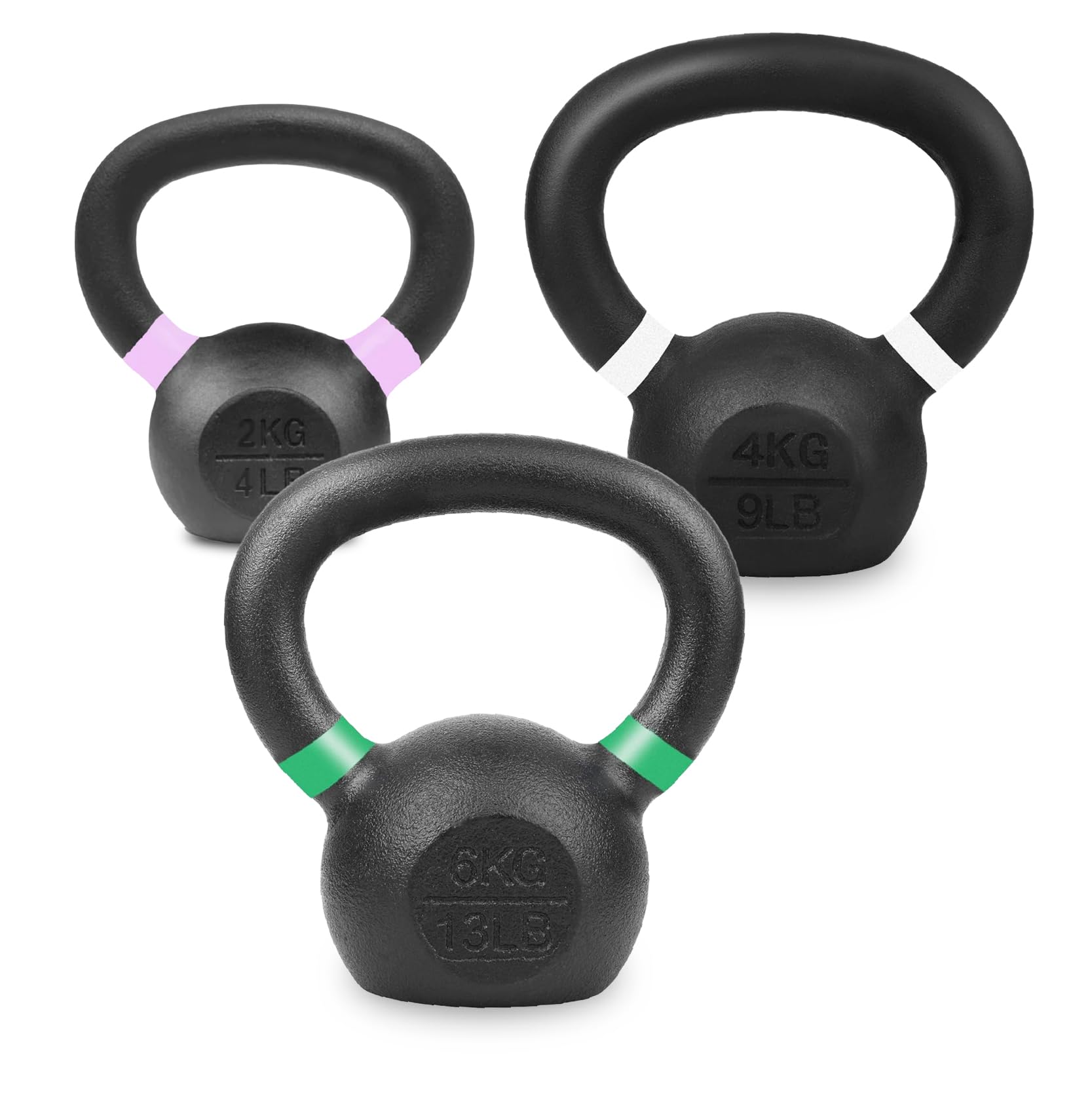 Cast Iron Kettlebell Set – 3 Piece Weight Set (12 kg to 72 kg) – Solid Core, Flat Base, Wide Grip Handle – Full Body Workout for Home Gym Strength Training ((10+12+14)36Kg) — image 1