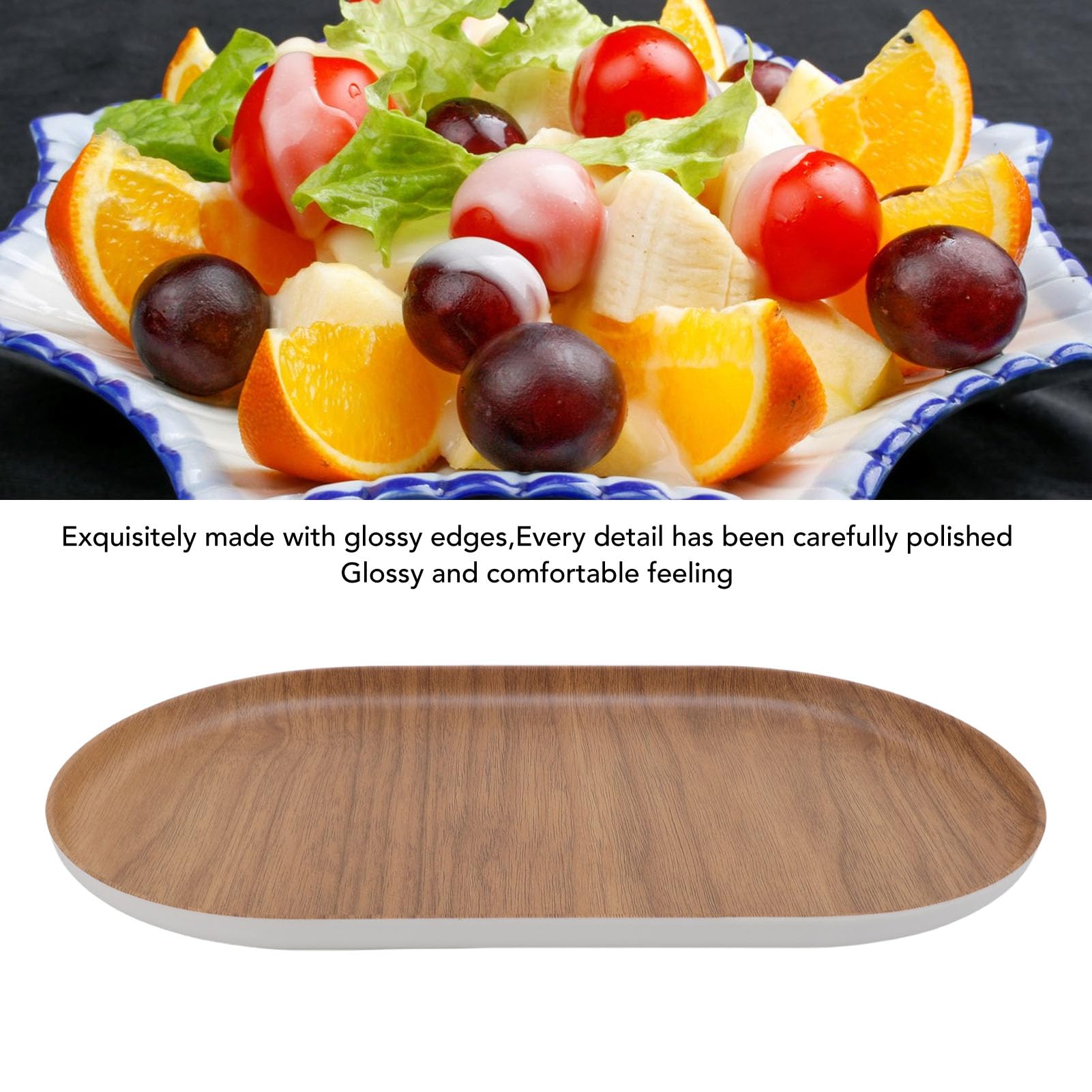 Vassoio da portata in melamina con venature del legno, antiscivolo, lucido, ideale per colazione, tè, caffè, feste, facile da pulire, perfetto accessorio decorativo per la casa