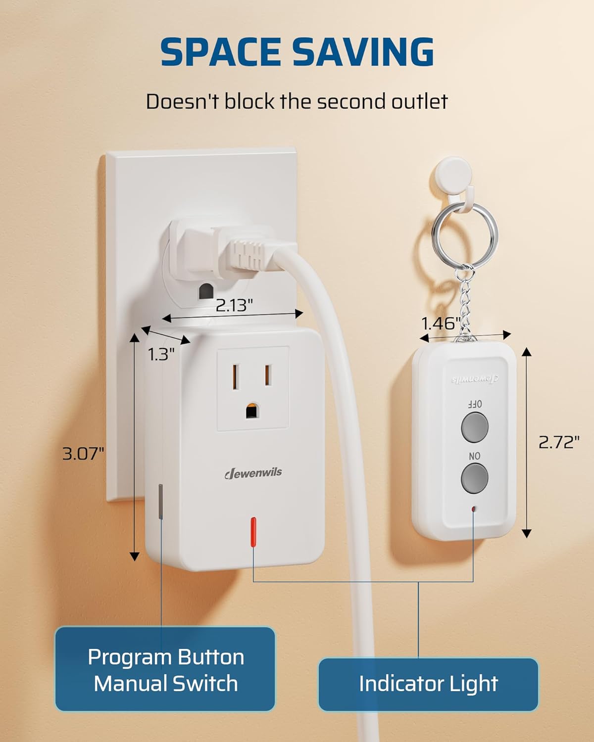 DEWENWILS Remote Control Outlet with dimensions