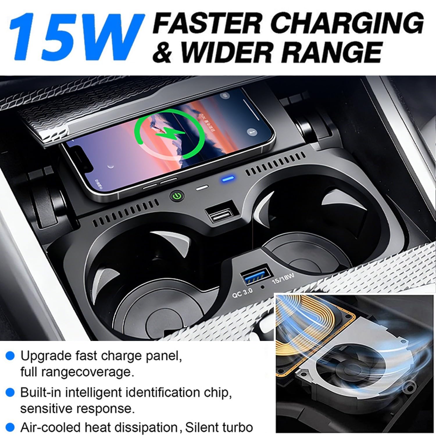 Bezprzewodowa ładowarka do BMW serii 3 G20 2019-2024, serii 4 G22 2020-2024, serii 2 2022-2024, OEM na zamówienie z portem USB 18 W QC3.0 Bezprzewodowa podkładka do szybkiego ładowania telefonu (nie