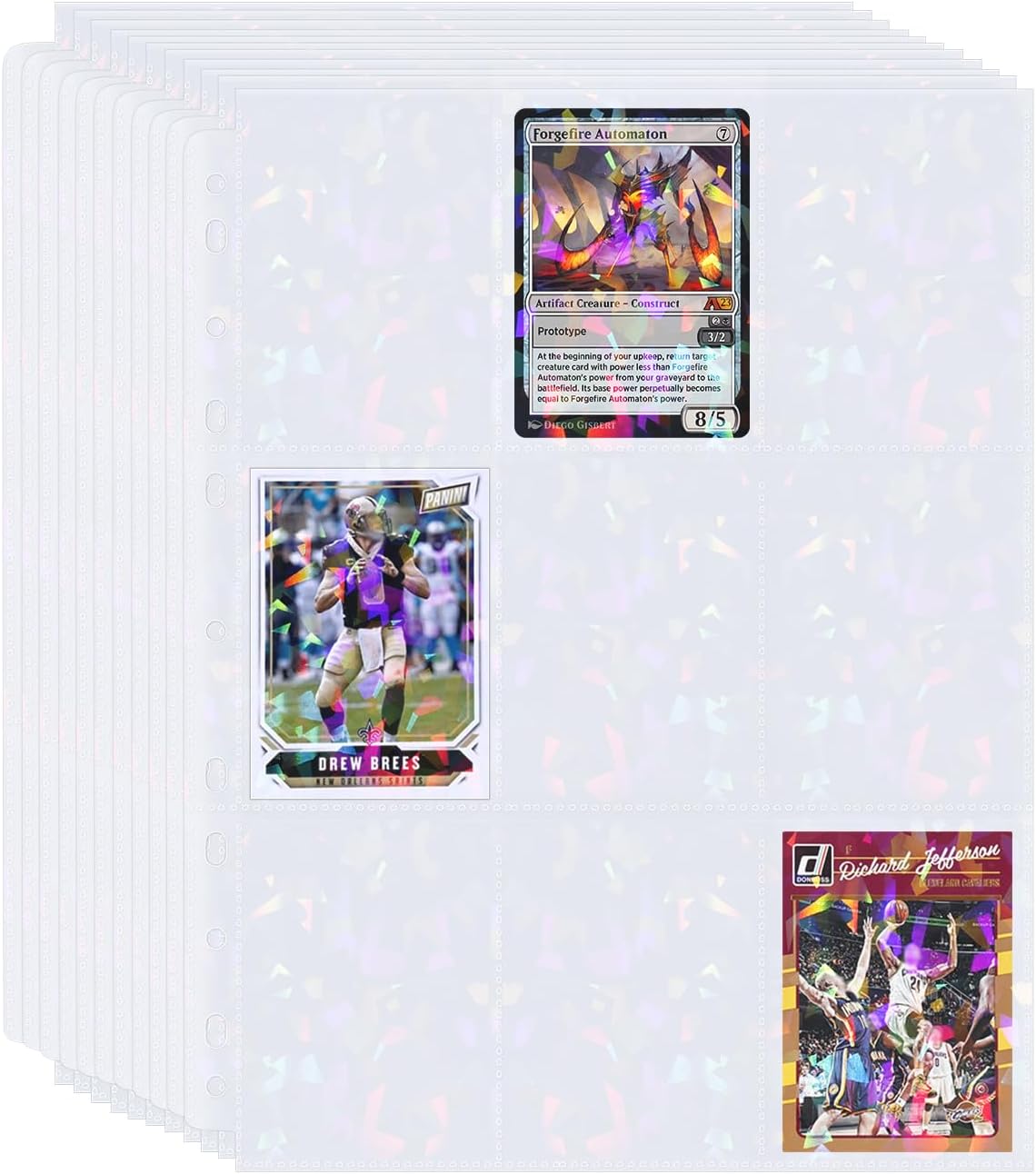 50 Packs 9 Pockets Holographic Trading Card Sleeves, Diamond Baseball Sleeves for 3 Ring Binder, Card Page Protector Binder Sheets for Standard Cards, Sport Cards, Game Cards, Business Cards