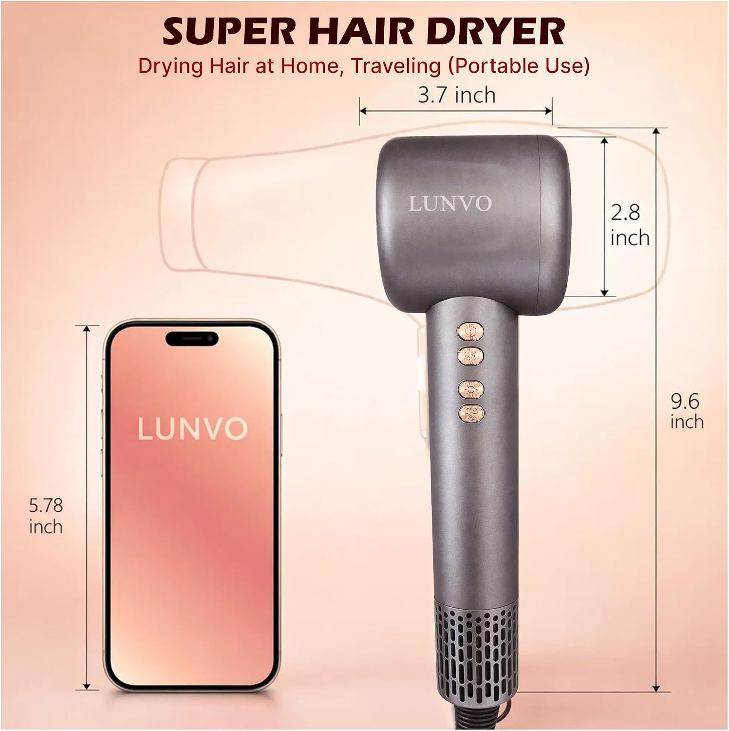 Hair Dryer, Professional Brushless Motor 110000RPM, Lightweight Hair Blow Dryer, Fast Drying, High Speed, Ionic Electric Blow Dryer, with Magnetic Nozzle Hair Dryer