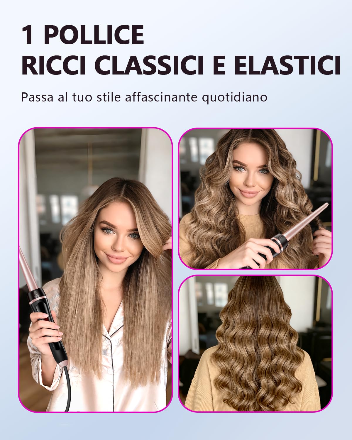 Ferro Arricciacapelli 5 in 1 con Spazzola Termica e Barili Intercambiabili in Ceramica (0,35"-1,25") Set di Ferro Arricciacapelli con Piastra, Riscaldamento Istantaneo Doppia Tensione Regali per Donne