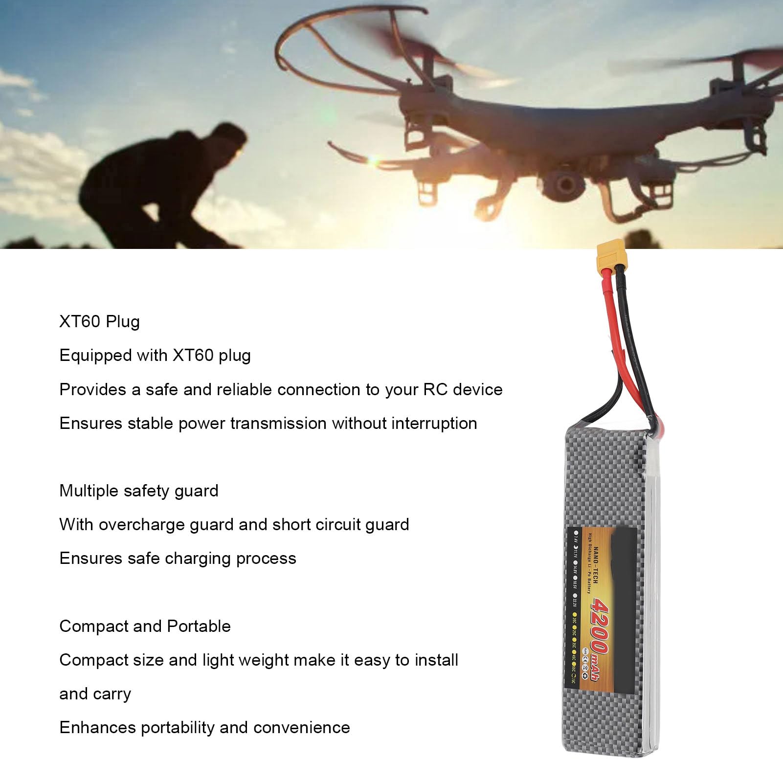 Batteria RC Lipo Batteria al litio professionale da 7,4 V 4200 mAh con spina XT60 per elicottero RC Quadcopter Drone RC modello di auto