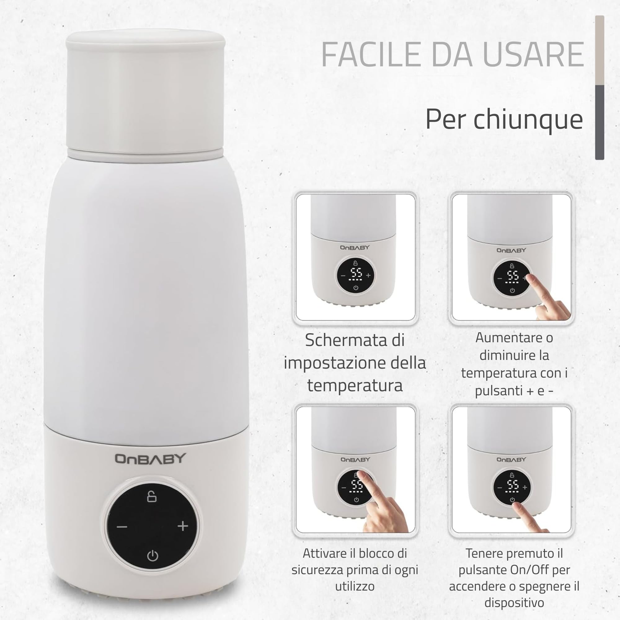 Scaldabiberon Elettrico Portatile - Scaldabiberon da Viaggio per Latte e Acqua, Facile da Trasportare - Temperatura Regolabile, Ricarica USB