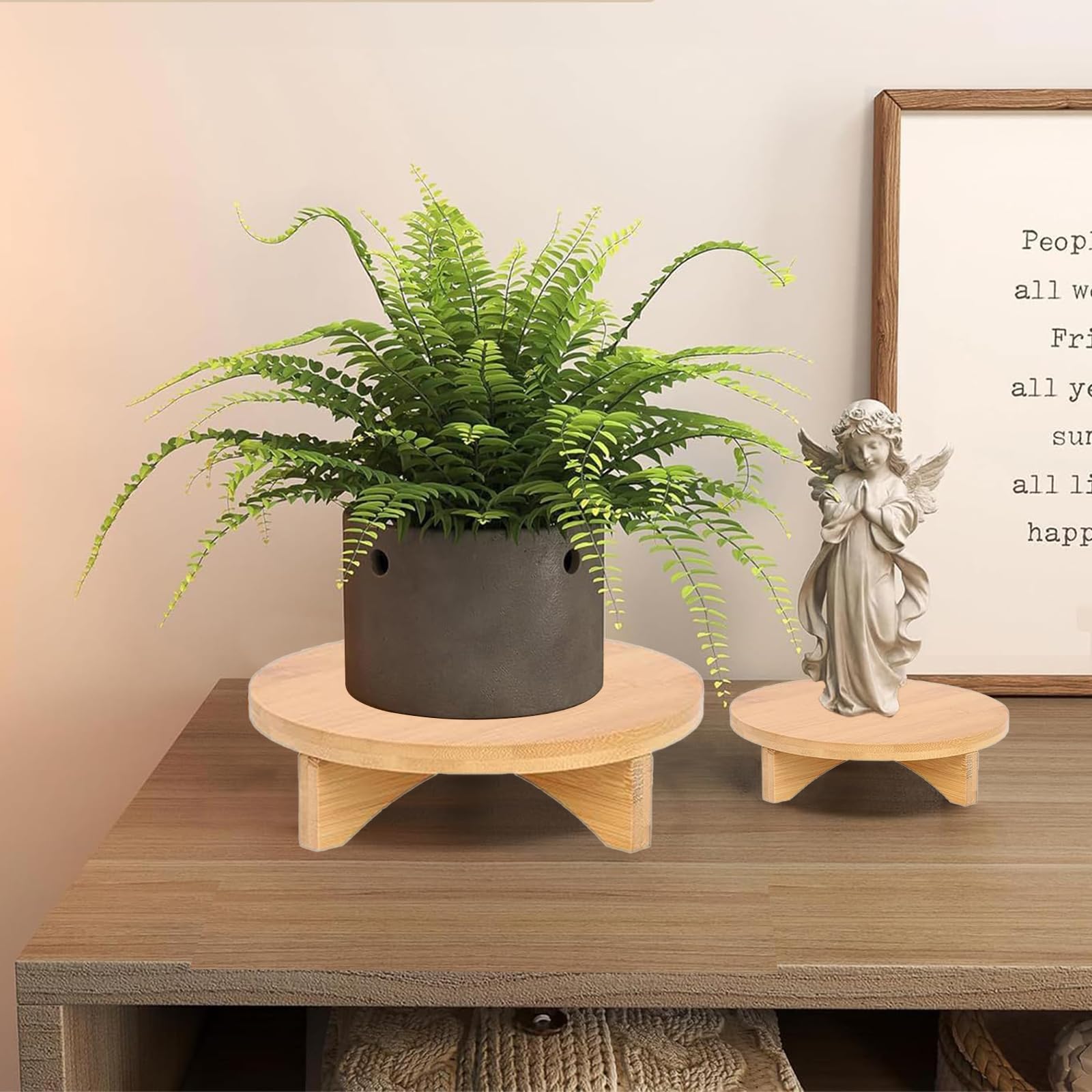 3er Set Blumenhocker Holz, Abnehmbar Klein Holzschemel, Kleiner Deko Hocker, Ausstellungsständer für Holzhocker, Mini Holz Blumenteller,runder Pflanzenständer für drinnen und draußen, Terrasse, Garten