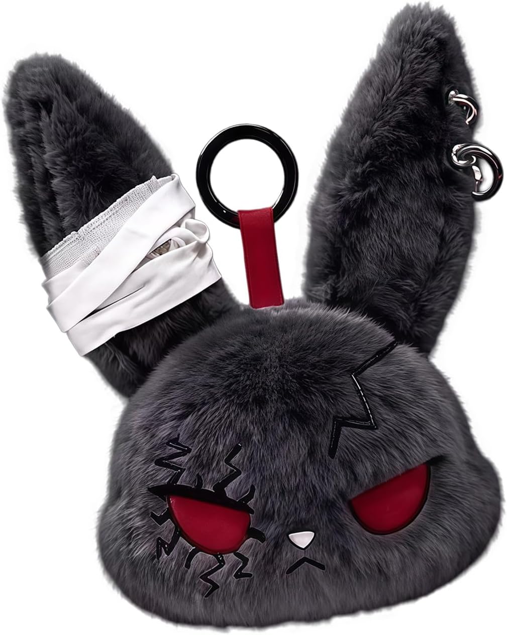 Fashionable Black Rabbits Plush Keychain