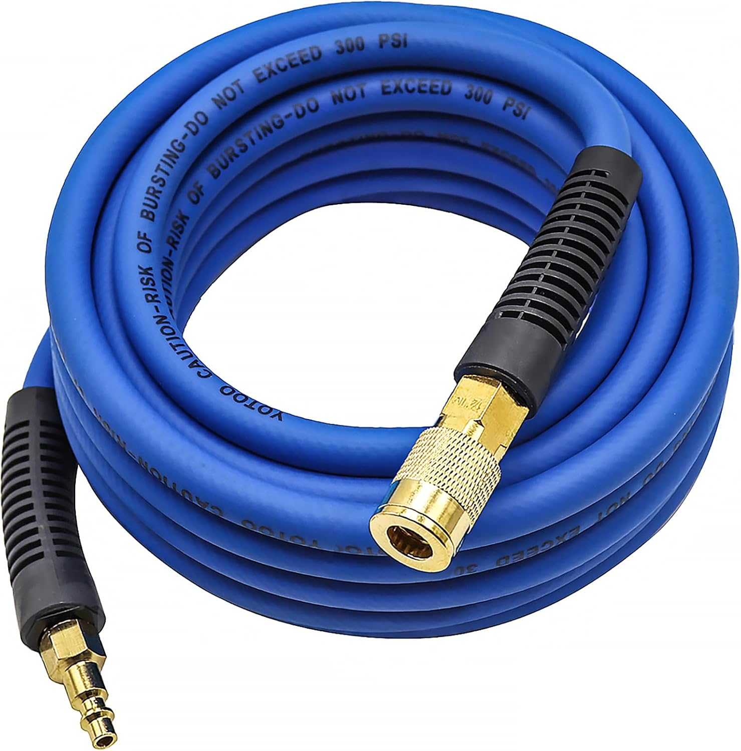 YOTOO Hybrid Air Hose, 1/4-Inch by 25-Feet 300 PSI Heavy Duty Air Compressor Hose, Lightweight, Kink Resistant, All-Weather Flexibility with 1/4-Inch Industrial Air Fittings and Bend Restrictors, Blue