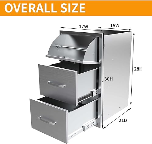 Miniatura 17 de Cajón individual para cocina al aire libre, 14 pulgadas de ancho x 8.5 pulgadas de alto x 23 pulgadas de profundidad, cajones de acceso de acero