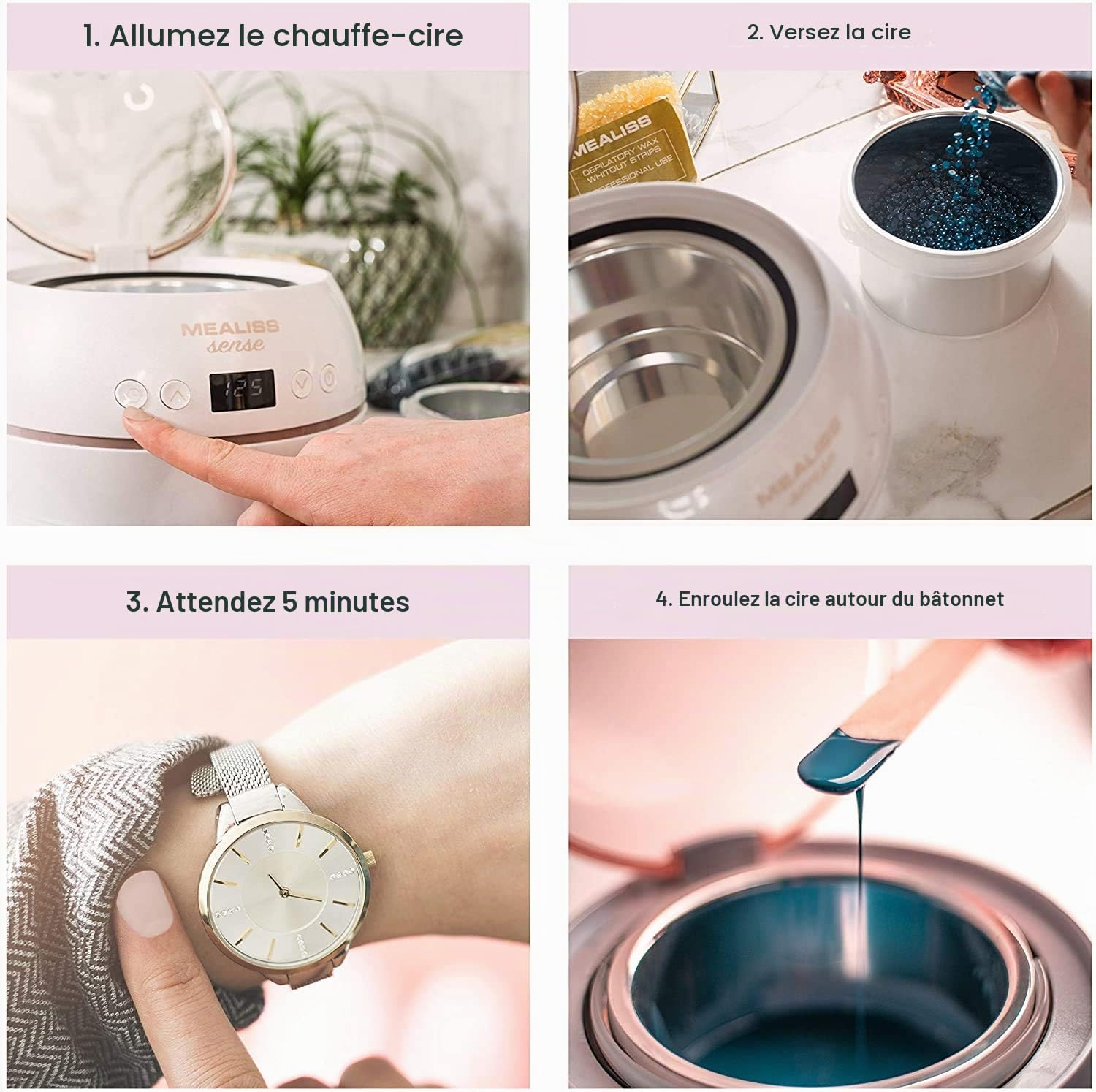 KIT d’épilation à la cire premium ✦ Mealiss Sense - Chauffe Cire 150W Ecran Digital LCD + 1 KG de cire dépilatoire, huile + accessoires. Fabrication Française. Epilation corps et visage ✦ Plastimea