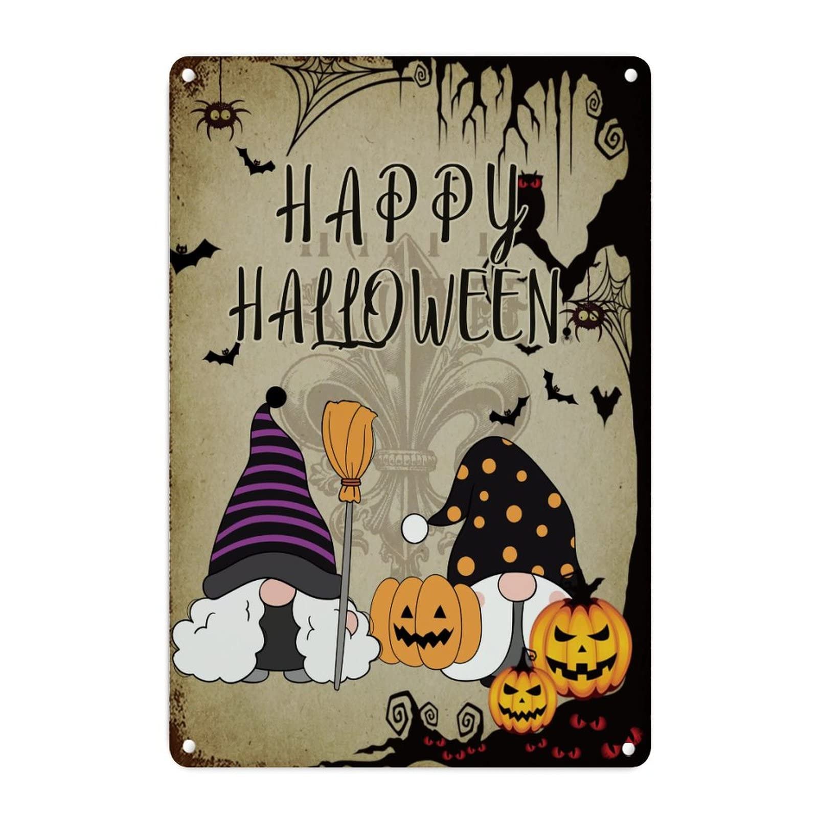 Plaque vintage Happy Halloween métal déco salon nain citrouille