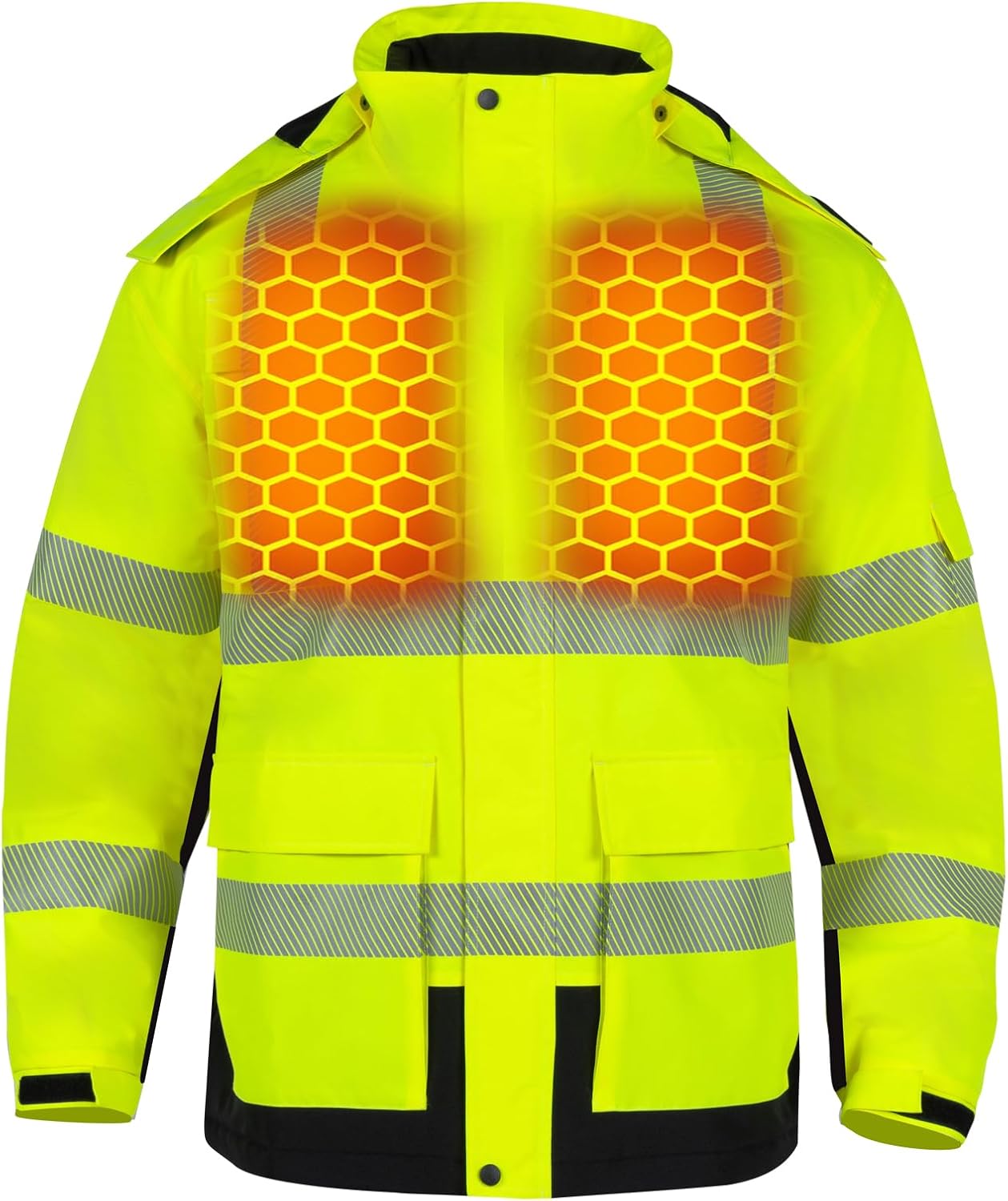 FONIRRA Hi Vis Safety Jackets for Men Waterproof ANSI Class 3,Graphene Heated Reflective Bomber Work Jacket with Fleece Liner