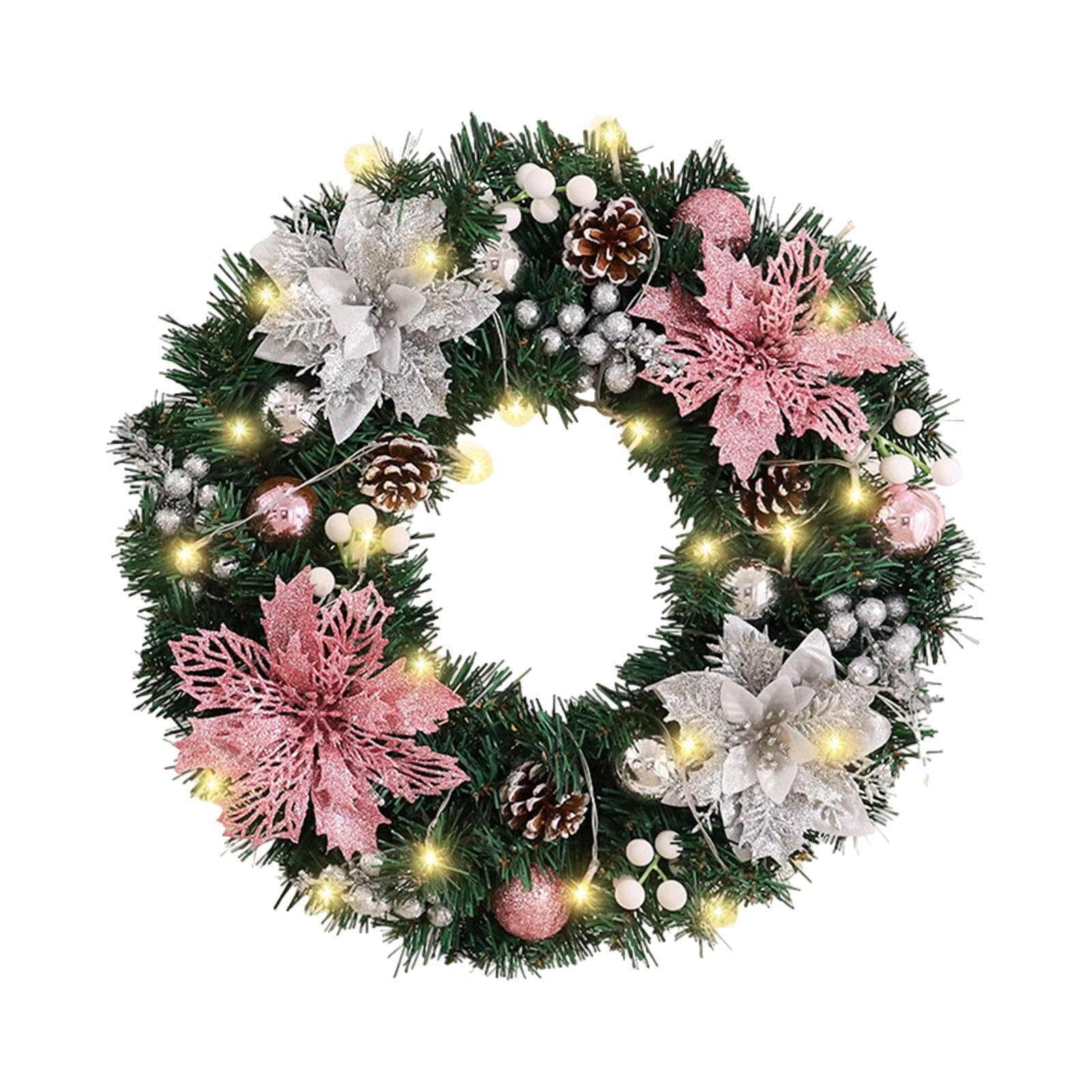 Couronne de Noël Lumineuse à Suspendre, Ornements de Fond pour Intérieur et Extérieur, Collection, Guirlande Artificielle, 50cm